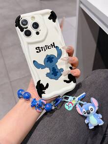 Disney Has Authorized, Phone Case - Chain Set, The Stitch Lilo & Stitch Phone Case Plus A Silicone 3D Or Fluffy Style Stitch Bracelet With Metallic Ring Removable Bracelet, Stitch And Angel Pattern, Compatible With Iphone 17/16/15/14/13/12/11/XS/XR/X Plus Pro Max, Wavy Design Phone Case For Girl, A Stylish Cartoon Summer Phone Case, The Perfect Gift Choice, Phone Protection, Durable Phone Cover, Great Gift For Friends And Family - 白色款式B - 查看 2