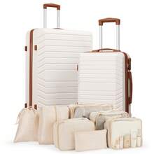 4-Piece Hardside Luggage Set (20/24/28/32 Inch) With 7 Packing Bags, Durable ABS Suitcases With Spinner Wheels,Large Capacity Travel Luggage Set - 白棕色 - 查看 14