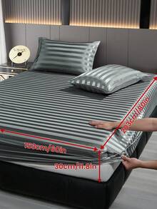 1 pieza Sábana ajustada de satén gris de lujo, sábana, funda de colchón, unicolor suave para la piel, ligera y sedosa, cómoda, adecuada para dormitorio, protector de colchón, diseño de bolsillo profundo, se ajusta a camas individuales/dobles/queen/king/california king, lavable a máquina, excelente para regalo de vacaciones, decoración de otoño, decoración de habitación. - Gris - Ver 12