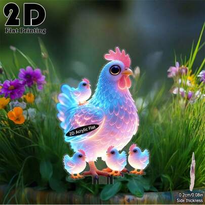Cọc trang trí sân vườn hình trang trại gà 2D, 1 chiếc, hình gà mái và gà con sống động như thật/cọc trang trí gia cầm nhiều màu sắc ngoài trời, thích hợp cho lối đi trong chuồng, bãi cỏ, luống hoa, trang trí sân vườn, hoàn hảo cho các dịp lễ.