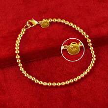 1pc 925 Sterling Silver 18K Gold Plated 4mm Beaded Chain Bracelet, Suitable For Men And Women, Fashionable And Charming, Birthda - như hình - Xem 1