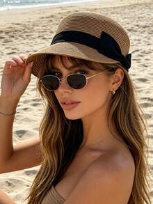 1pc Women's Straw Hat, Polyester Bohemian Style, Solid Color, Sun Protection, Breathable, Vintage, Suitable For Outdoor Daily Use,Beach,Travel - Multicolor - View 15
