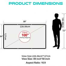 VOJCBKRE 100 Inch 16:9 HD Projector Screen, Foldable Anti-Wrinkle Portable Home Theater Outdoor Indoor Projector Screen, Portable Foldable Projector Screen (With Hooks) - View 3