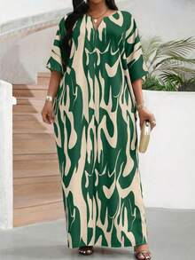 Lady Vestido holgado con estampado floral, cuello con muesca, para vacaciones de verano, talla grande - Multicolor 14 - Ver 3