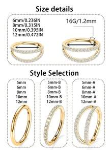 1pc 16G/18G/20G Titanium Alloy Hinged Earring - Cartilage Hoop, Nose Ring, Septum Ring, Seamless Segment Ring, Mini Earring (5-12mm), Nose Stud, Lip Ring, Unisex, Suitable For Daily Wear, Party, Vacation, Swimming, Sunbathing, Bar, Dance, Gathering, Ramadan, Valentine's Day, Halloween, Christmas, Mother's Day, Back To School, Graduation Season, Ideal Gift For Girlfriend/Boyfriend/Mother/Father/Birthday - Gold - View 7
