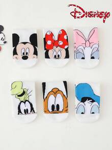 6 Pairs Disney Unisex Ankle Socks - Mickey And Minnie Simple Big Head Cartoon Fun Print - Lightweight Comfortable For Spring Summer - Multicolor - View 6