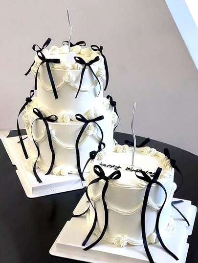 164-Inch Black Ribbon Bow Cake Topper | Bow Cake Decoration | Baby Christening Cake Decoration | Suitable For Fruit Cake Decorations, Graduation Season, Mother's Day, Wedding Cakes, And Other Fruit-Themed Decorations.