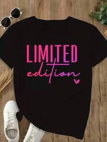 LIMITED EDITION 100% Cotton Soft T-Shirt With Letter And Slogan Print - Casual Crew Neck, Short Sleeve, Machine Washable, Breathable Cotton T-Shirt, Goes With Everything, Great. - 黑色 - 查看 1