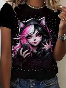A Fashionable And Comfortable Graphic T-Shirt - Made From 100% Lightweight Fabric, This Crew Neck Tee Is Ideal For Summer Wear, Making It A Great Gift Idea. It Features An Eye-Catching Graphic Design And Is Made From Soft, Stretchy-X Fabric. - Black - View 2