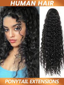 Tóc giả đuôi ngựa gợn sóng kiểu Brazil, dây rút, keo dán ma thuật, kẹp tóc, tóc giả dài gợn sóng xoăn cho phụ nữ - Natural Black - Xem 2