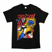 Men'S Graphic T-Shirt Round Neck T-Shirt Men's Large-Sized T-Shirt Ropa Hombre Men's Anime Super Robot Jegan Mazinga Goldrake Graphic T-Shirt - Black Casual Round Neck Tee With Vibrant Cartoon Character Print, Machine Washable, All-Season Comfort For Men & Boys, Fan Merchandise, Easy Care Fabric Stylish Men's 100% Cotton T-Shirt, Men's Casual Tee,  Round Neck, 220g Fabric, Short Sleeve, Machine Washable, All-Season Comfort Christmass Gift Anime T Shirt - 黑色5 - 查看 1