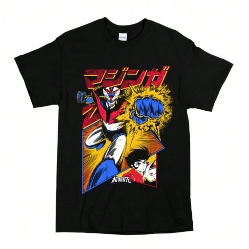 Men'S Graphic T-Shirt Round Neck T-Shirt Men's Large-Sized T-Shirt Ropa Hombre Men's Anime Super Robot Jegan Mazinga Goldrake Graphic T-Shirt - Black Casual Round Neck Tee With Vibrant Cartoon Character Print, Machine Washable, All-Season Comfort For Men & Boys, Fan Merchandise, Easy Care Fabric Stylish Men's 100% Cotton T-Shirt, Men's Casual Tee,  Round Neck, 220g Fabric, Short Sleeve, Machine Washable, All-Season Comfort Christmass Gift Anime T Shirt - 黑色5 - 查看 1