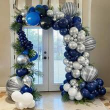 Metallic Navy Blue Party Balloon Set, Includes 18/36pcs 10-Inch Navy Blue, Metallic Silver And Matte Black Latex Balloons, Optional Ribbon Matching, Perfect For Birthday, Theme Party, Shower, Wedding, Valentine's Day, Proposal Engagement, Anniversary, Prom, Gender Reveal Decoration And Other Important Holiday Indoor/Outdoor Photo Props Decoration - View 1