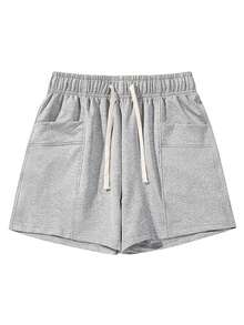 Women's Drawstring Sports Shorts, Casual Lightweight Slim Fit Shorts For Summer - Grey - View 3