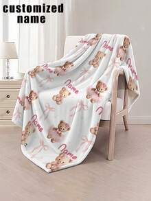 1pc Customized Bear Theme Flannel Blanket, Soft, Lightweight, Suitable For Sofa, Bed, Outdoor - Perfect Birthday And Holiday Gift For Family And Friends, Suitable For All Seasons - Multicolor - View 3