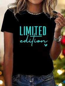 Camiseta Gráfica con Letras de EDICIÓN LIMITADA para Hombre - Cuello Redondo Casual, Manga Corta, Lavable aáquina para Uso Diario - Negro 2 - Ver 1