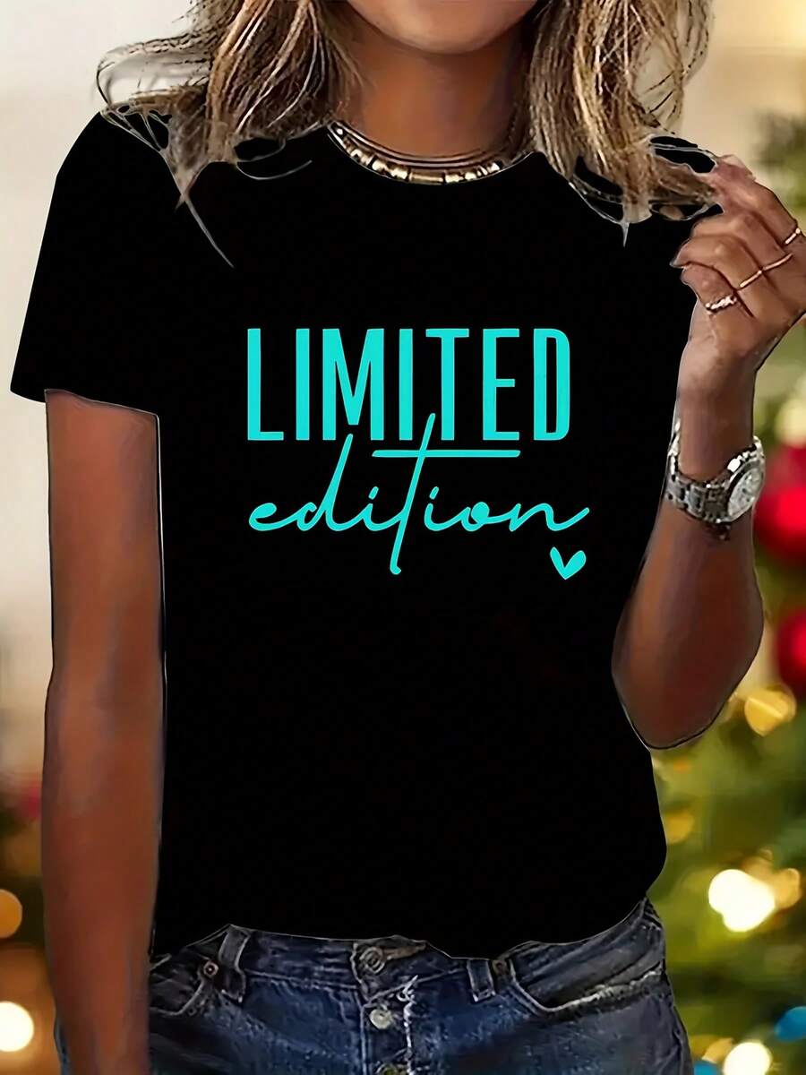 Camiseta Gráfica con Letras de EDICIÓN LIMITADA para Hombre - Cuello Redondo Casual, Manga Corta, Lavable aáquina para Uso Diario - Negro 2 - Ver 1