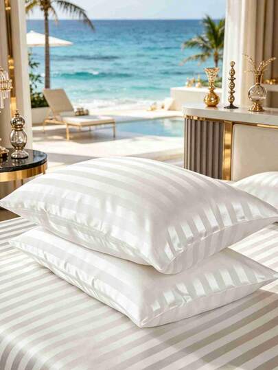 2件套缎面枕套，柔软丝滑，呵护头发和肌肤，信封式封口（不含枕芯）