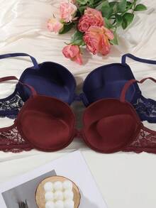 2件套女士无钢圈舒适日常文胸，适合小胸 - 彩色 - 查看 5
