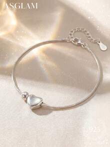 1pc Minimalist Heart-Shaped Beaded Bracelet, 925 Sterling Silver Luxury Chain Bracelet, Exquisite Jewelry, Friendship Gift For Sisters - Style 1 - View 5