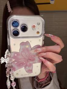 Étui de téléphone bracelet style coréen Ins avec étoiles roses et fleurs de lys, compatible avec iPhone 17, 16, 17 Pro Max, 16 Pro Max, 15, 14 Pro, 13, protection anti-chute intégrale pour femmes - Rose bonbon - Voir 7