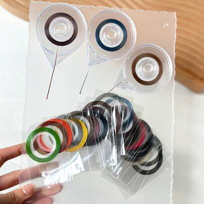 Bộ 10 cuộn băng keo trang trí móng tay, băng keo tự dính kẻ ô, phụ kiện trang trí móng tay siêu mỏng 1mm.
