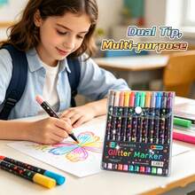 12 Colors Dual Tip Glitter Acrylic Markers Set, Double Headed Shiny Sparkle Paint Pens For Rock Painting, Wood, Fabric, Glass, DIY Crafts, Art Supplies Perfect Gift For Friends, Ideal Present For Birthday Christmas All Festivals - Sets - View 10