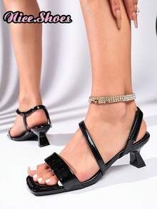 Sandal Hak Tinggi Tipis Model Terbaru Musim Panas dengan Tali Depan dan Belakang, Gaya Minimalis Elegan untuk Sehari-hari, Kerja, dan Perjalanan, Tersedia dalam Warna Hitam, Perak, dan Putih - Hitam - View 3