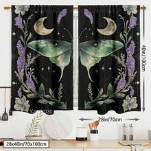 Classic Gothic Blackout Curtains, Magic Butterflies & Moth Design With Sun, Moon, Stars & Floral Accents, Rod Pocket Polyester Drapes, Peach Skin Curtains, Single-Sided Printed, Perfect For Living Room, Bedroom, Balcony, Study Room, Kitchen, Home Decor And Accessories (Rod Not Included) - Kiểu 1 (2 tấm) - Xem 8