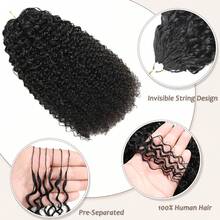 bling hair Feather Crochet Curly Knotless Pre-Separated Crochet Hair Extensions Micro Pre Looped Afro Kinky-Curly Human Crochet Hair 100% Human Hair Extensions Natural Color (Natural Black(50g), 16 Inch) - Natural Black - 查看 5