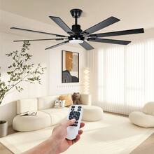 Ventilador de techo negro moderno con luz - 72 pulgadas, 8 cuchillas de madera contrachapada, motor DC reversible silencioso de 6 velocidades, led regulable, 3 temperaturas de color, control remoto - Negro - Ver 1