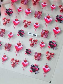 1 miếng dán móng tay chủ đề Ngày Valentine, hình trái tim ngọt ngào, hình quả anh đào, hình gấu dễ thương và chữ cái, bề mặt lấp lánh, hình dạng bất đối xứng, lựa chọn quà tặng hoàn hảo cho phụ nữ trong các dịp lễ hội. - Nhiều màu - Xem 5