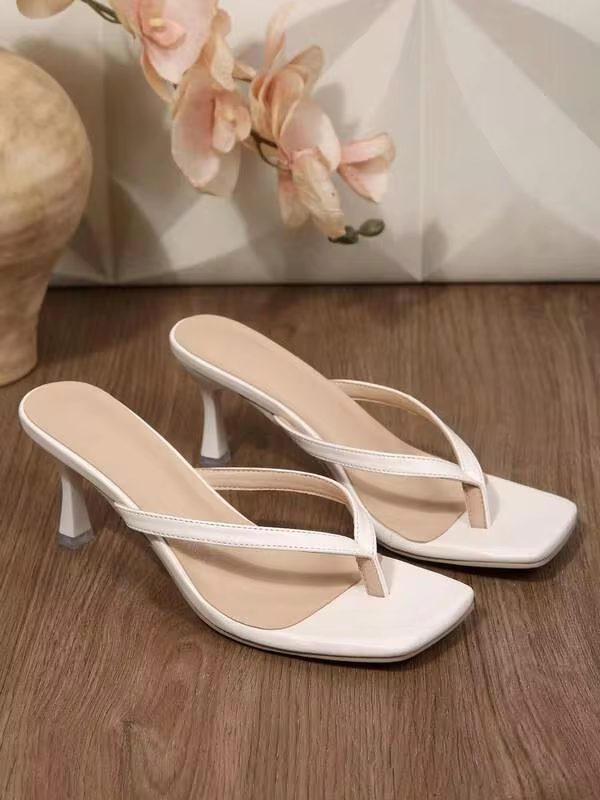 Women's Square Open Toe Flip Flops Heels Fashion Kitten Heels Thong Sandals Summer Dressy Party Wedding Pumps Heeled Sandals Shoes Slides