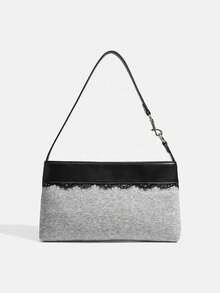 Korean Hieta Style Lace Patchwork Shoulder Bag, 2 Colors Faux Suede Blended Underarm Bag, Minimalist Elegant Daily Handbag - Multicolor - View 6