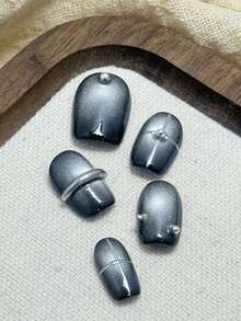 10pcs Handmade Press On Nails Short Nails Oval Nails Tips Black Pearl Simple Cat Eye With 3pcs Nail Art Tools Nail Glue Nail Supplies Fake Nails For Women And Girls To Party Travel Daily School Blend 3D Rhinestone Press On Nails Nail Supplies Nails Press On Nail Charms Press On Nails Short Fake Nails Nail Accessoriesnail Art - Multicolor - View 2