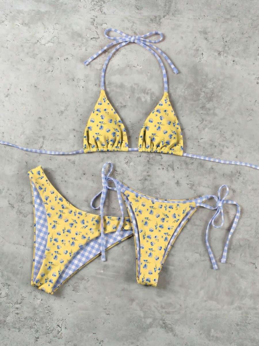 女款粉紫色圓點比基尼套裝,優雅性感休閒泳裝,適合春夏海灘、度假、派對假期 - 彩色 - 查看 1