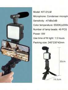 Tripie Para Telefono Celular con Luz Led, Microfono Y Control - Negro - Ver 4