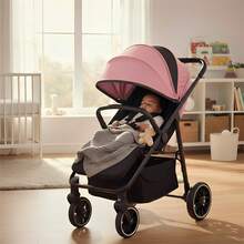Carriola Para Bebé Negra Plegable Y Reclinable Con Canasta - Rosa - Ver 2