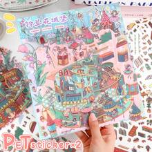 2 hojas de pegatinas de mascotas + 1 hoja de tarjeta de escena + 1 hoja de imagen de referencia/paquete, pegatinas de juguete para planificador DIY, pegatinas de paisaje, pegatinas manuales, pegatinas de escena de casa pequeña clasificadas a mano - pegatinas de paisajes - Ver 5