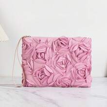Fashionable Versatile 3D Rose Flower Women Clutch Wallet - Hot Pink - View 6