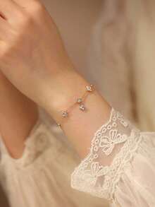 1 par de pulseras de plata de ley 925 con trébol de cuatro hojas brillante, minimalista y elegante, adecuado para uso diario, fiestas o regalo del Día de San Valentín - estilo 1 - Ver 7