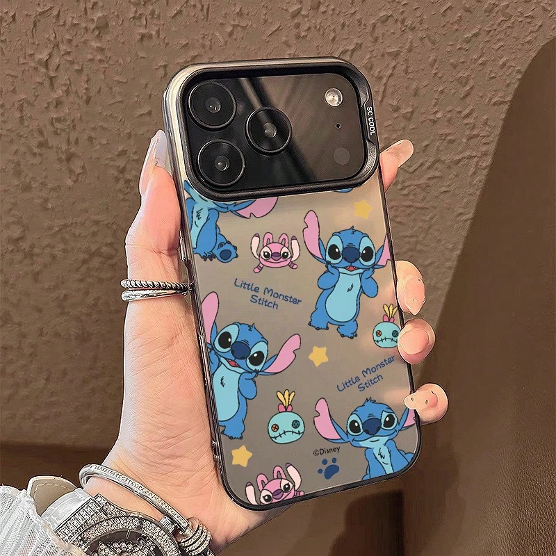 Disney Stitch & Angel Cute Girl Style Phone Case, Full Coverage For IPhone 16, 17 Pro Max, 15, 16 Plus, 17 Pro, 16 Pro Max, 15 Pro, IPhone 14, 13 Pro Max, 17 Air, 12, 11, Anti-Drop - Black - View 1