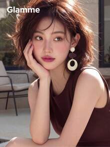 一对米色树脂和木质拼接夸张吊坠耳环，复古时尚派对优雅休闲度假百搭耳环，女士款 - 白色 - 查看 8