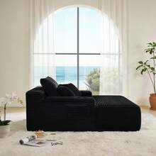 65" Oversized Chaise Lounge Sofa Chair Indoor, Modern Corduroy Single Sleeper Couch Chair With 3 Soft Pillows&Cup Holder, Boneless Cloud Couch Single Seat Sofa Bed For Living Room Office - màu đen - Xem 2