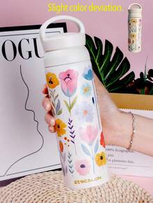 1 pieza SCALON Vaso aislado de gran capacidad de 17oz/500ml con diseño floral colorido, vaso de acero inoxidable a prueba de fugas y al vacío, portátil. Patrón floral fresco y lindo, acero inoxidable 304, botella de agua deportiva de gran tamaño que mantiene caliente/frío, adecuada para viajes, escuela, oficina, gimnasio, al aire libre, hogar, aislamiento duradero, asa portátil, regalo perfecto para cumpleaños, San Valentín, Navidad para familiares, amigos, novio/novia - Multicolor - Ver 11