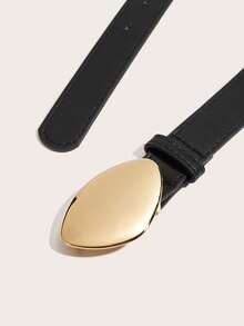 1pc Women's Gold Buckle Classic PU Leather Belt, Fashionable For Commuting, Vacation, Matching Dresses And Pants, Suitable For Dates, Parties, And Daily Wear - Black - View 4