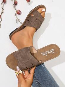 Ximi Ruo Korean Style Casual Flat Slippers For Women, Open Toe, Woven Roman Sandals, Suitable For Spring, Summer, Beach, Vacation, Pair With Dresses, Beige - Coffee Brown - View 5