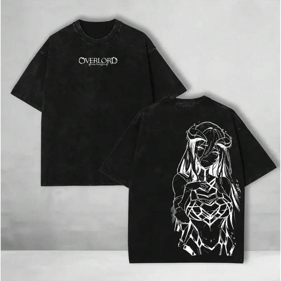 2026 Latest Washed Shirts. Valentine Shirts Albedo Printed Tee Anime Overlord Clothing Men Women Vintage Washed Hot Product T-Shirts Short Sleeve T-Shirt Washed Retro Fashion. Summer Short Sleeve - 黑色 - 查看 1