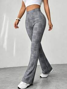 HOMEYEE Women's Fashionable & Elegant Plaid Suit Pants, Suitable For Daily, Workplace, And Business Commute Spring - Grey - View 8