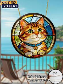 2D Acrylic Colorful Printed Captivating Cat Sun Catcher, Acrylic Wall Decor, Perfect Gift For Book Lovers, Women And Cat Enthusiasts - Ideal For Home, Room And Holiday Decoration - Colorful - View 6